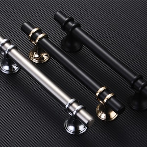 3.75" 5.0" 6.3" 7.55" Black Gold Drawer Pulls Knobs Handles Modern Door Handles Dresser Pulls Knobs Kitchen Cabinet Handles 96 128 160 192mm