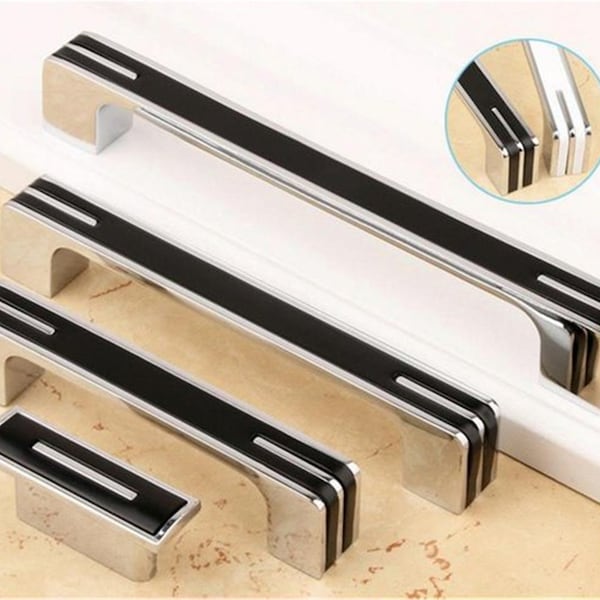 Large Cabinet Door Handles Dresser Pull Drawer Knobs Pulls Handle Chrome Silver Black White Kitchen Cabinet Hardware 3.78" 5.0'6.3“8.8'12.5"