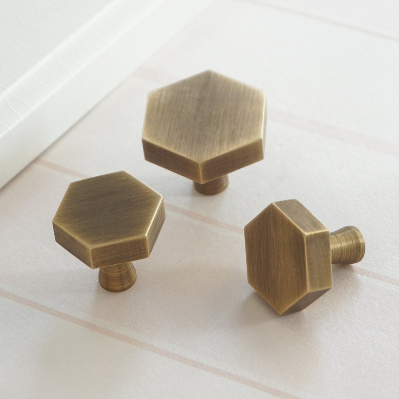 Antique Bronze Hexagon Brass Knob Kitchen Knobs Pulls Etsy UK
