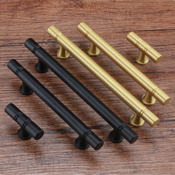 3.75'' 5'' Black Drawer Pulls Handles Gold Brass Cabinet Door Handle Knob T Bar Pull Dresser Knobs Modern Kitchen Knobs and Pulls 96 128 mm