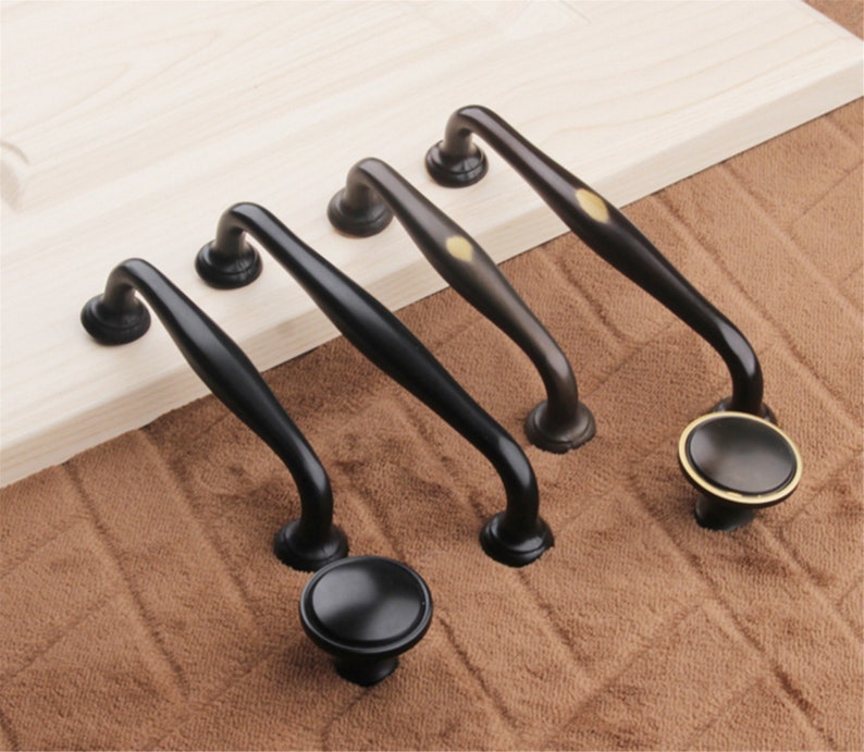 3 34/'/' 5/'/' Matte Black Cabinet Handles Black Brass Drawer Knobs Pull Handles Dresser Pulls Kitchen Knob Handle Hardware 96 128 mm