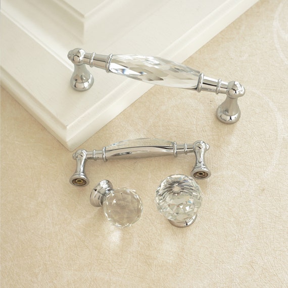 3.78 5 Glass Dresser Knobs Drawer Handles Pulls Knob Chrome Clear