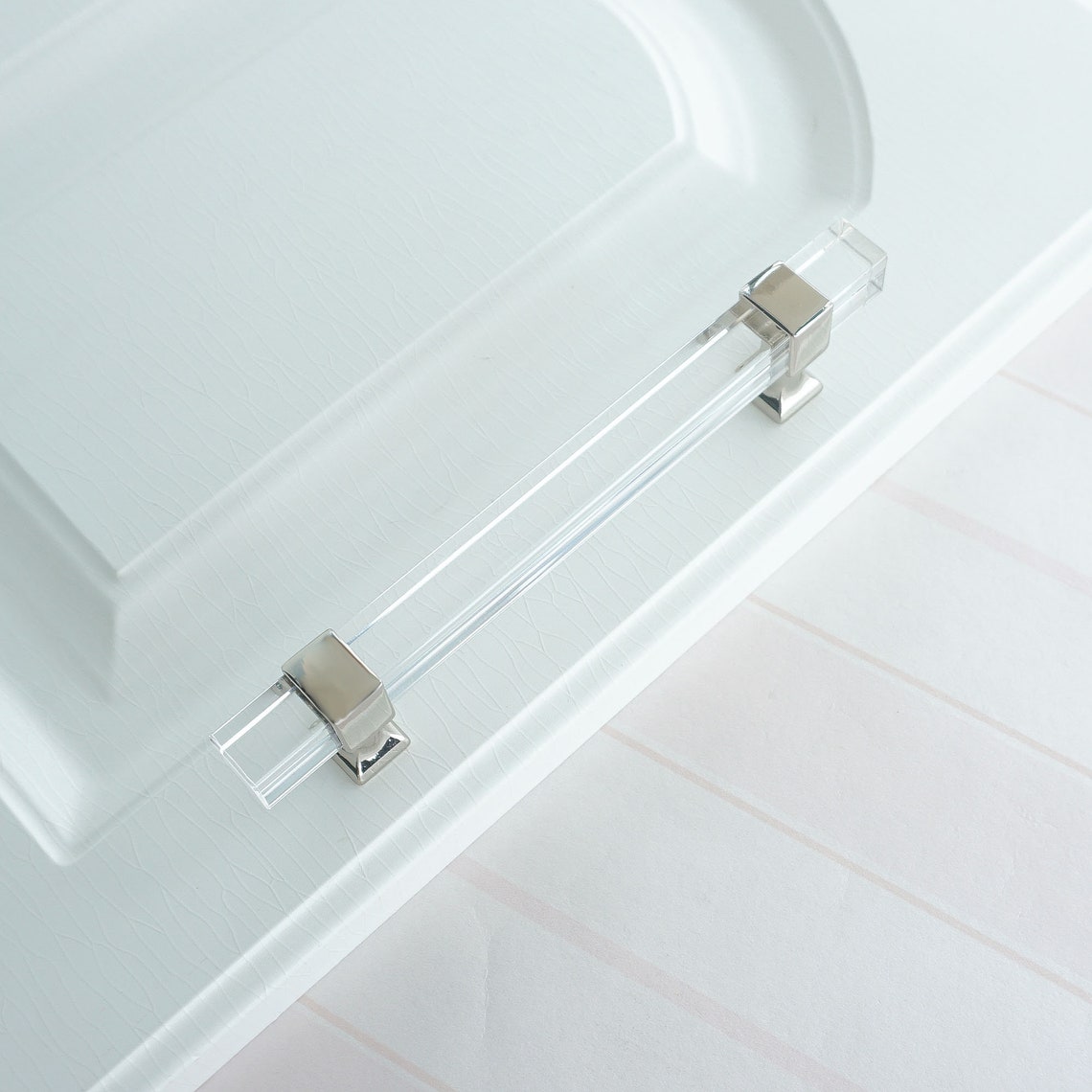Square Acrylic Pulls Knobs Silver Clear Handles Drawer Etsy