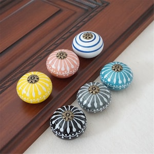 Ceramic Knob / Dresser Knobs White Blue Cabinet Pulls Knobs / Unique Kitchen Door Handle Knob Furniture Hardware