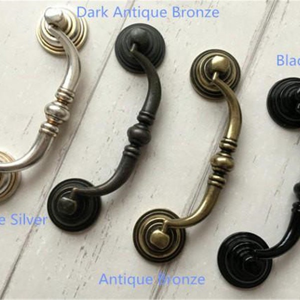 3.5" 4.25" Antique Bronze Silver Black Cabinet Handles Pulls Dresser Drawer Knob Pull Drop Bail Pulls Vintage Kitchen Hardware Knobs 90 108