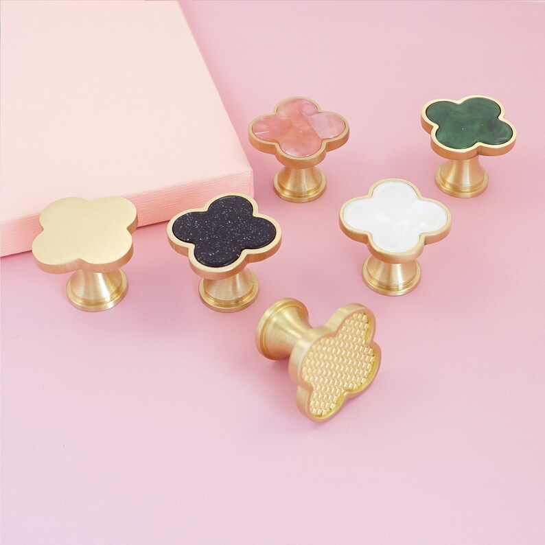 Clover Brass Knobs Modern Dresser Knob Pulls Kitchen Knobs Etsy