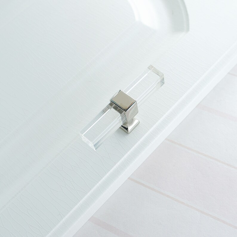 Square Acrylic Pulls Knobs Silver Clear Handles Drawer Etsy