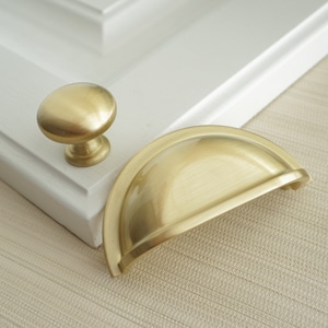 3" Brushed Gold Kitchen Cabinet Handles Drawer Pulls Handles Dresser Knobs Handles Shell Cup Wardrobe Closet Cupboard Handle Pulls Knobs