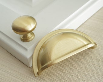 3" Brushed Gold Kitchen Cabinet Handles Drawer Pulls Handles Dresser Knobs Handles Shell Cup Wardrobe Closet Cupboard Handle Pulls Knobs