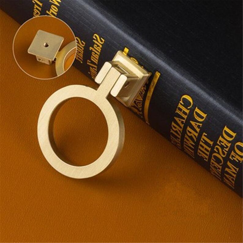 1.1/'/' Brushed Brass Gold Drawer Pulls Dresser Knobs Kitchen Cabinet Pulls Handle Door Knob Ring Drop Pulls Decor Furniture Hardware