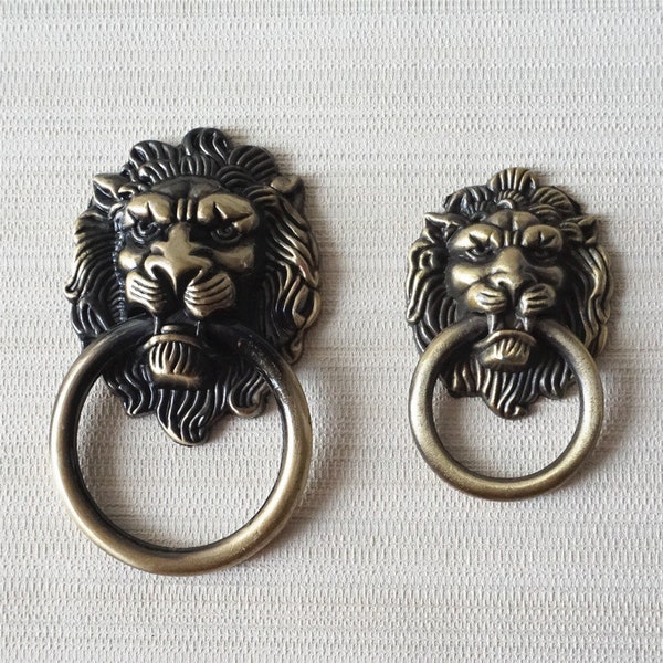 Drawer Knobs Dresser Drop Pulls Rings Antique Bronze Lion Head Cupborad Knobs Door Handle Cabinet Knobs Hardware 32mm