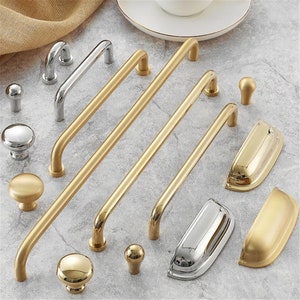 1.25"3"3.78"5"6.3"8.8"12.6"Minimalist Cabinet Pulls Chrome  Drawer Pull Knobs Solid Brass Kitchen Knobs Handles Polished Gold Door Handles