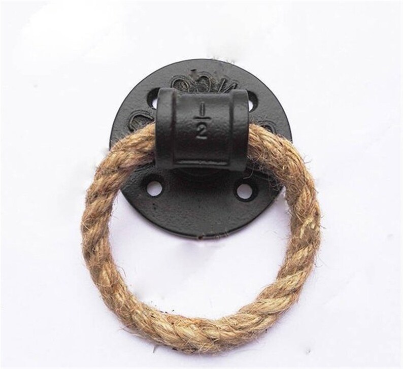 Hemp Rope Drop Ring Pull Dresser Drawer Pulls Knobs Handles Antique Black Cabinet Handle Pull Knob Rustic Kitchen Furniture Knob Hardware