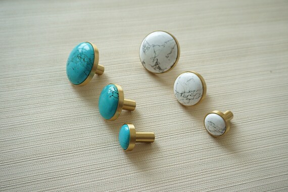 White Turquoise Brass Drawer Knobs Dresser Knobs Pulls Etsy