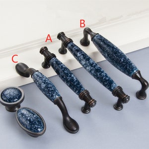 3.78'' 5.0" High Quality Kitchen Cabinet Pulls  Black Copper Ceramic Cabinet Handles Dark Blue Drawer Pulls Handles Chic Furniture Hardware