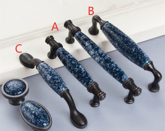 3.78'' 5.0" High Quality Kitchen Cabinet Pulls  Black Copper Ceramic Cabinet Handles Dark Blue Drawer Pulls Handles Chic Furniture Hardware