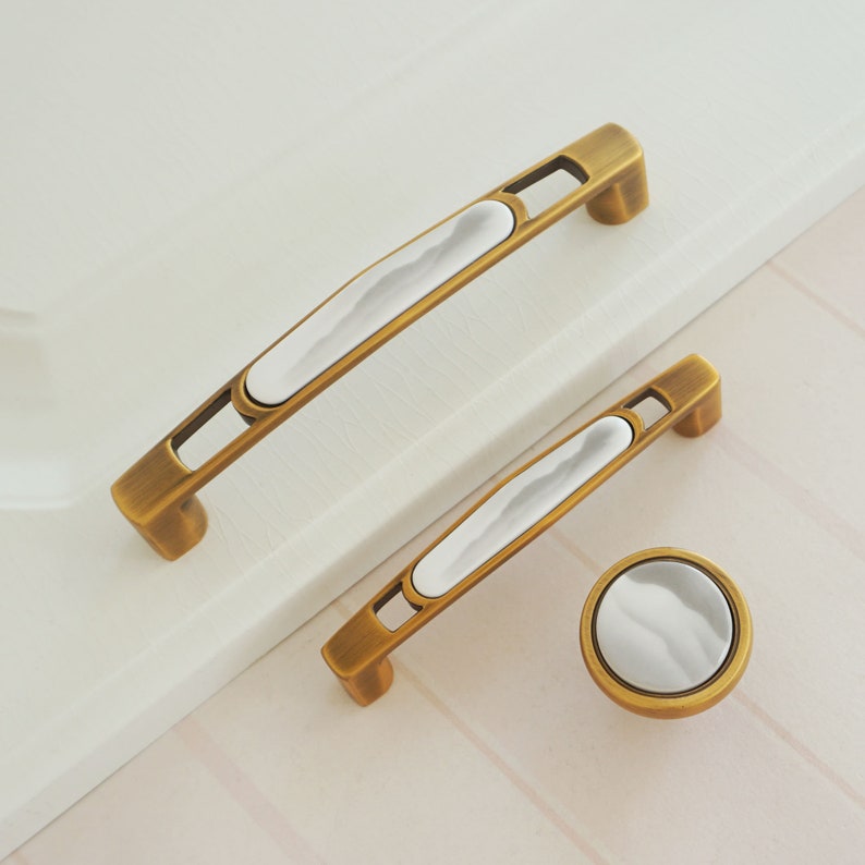 3.78 5.0 Antique Brass Pulls White Gray Etsy