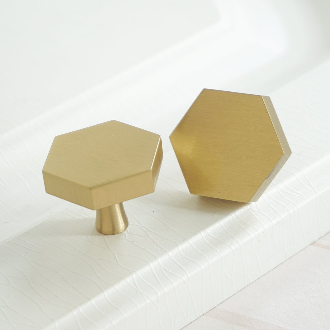 Hexagon Brass Knob Kitchen Cabinet Knobs Pulls Drawer Knob Pull Handles ...