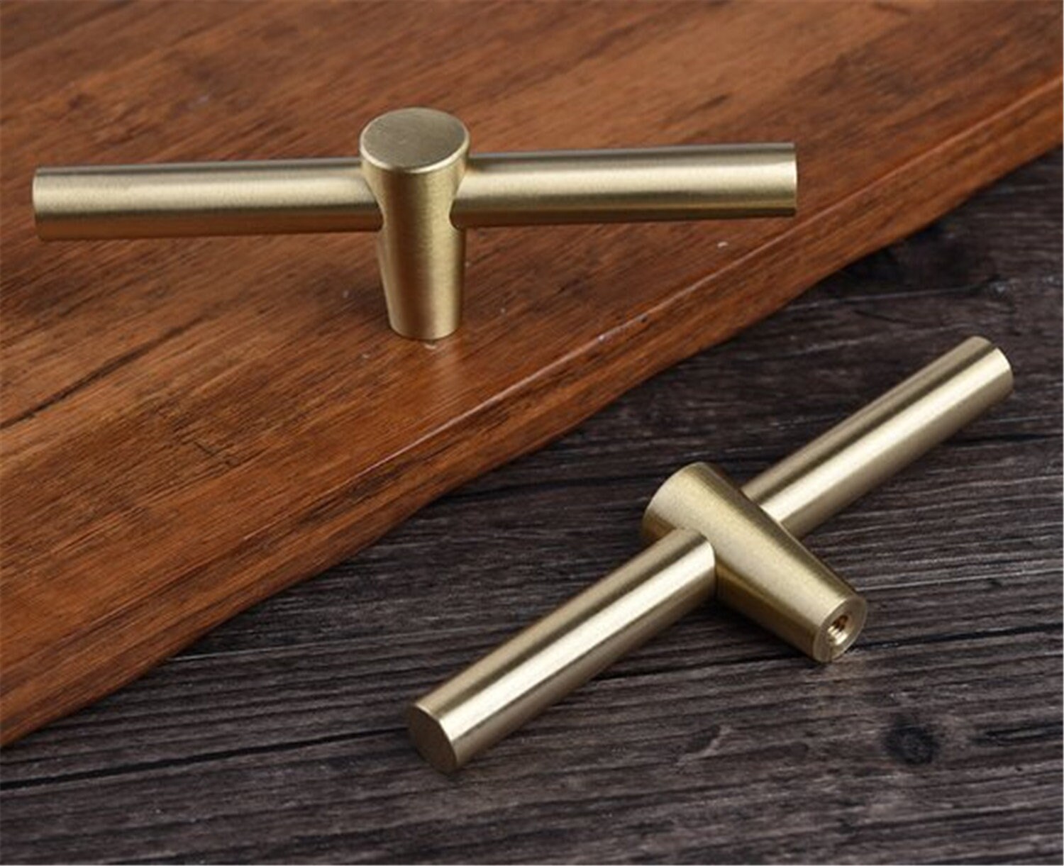 T Bar Knobs Pulls Solid Brass Door Handles Brushed Etsy