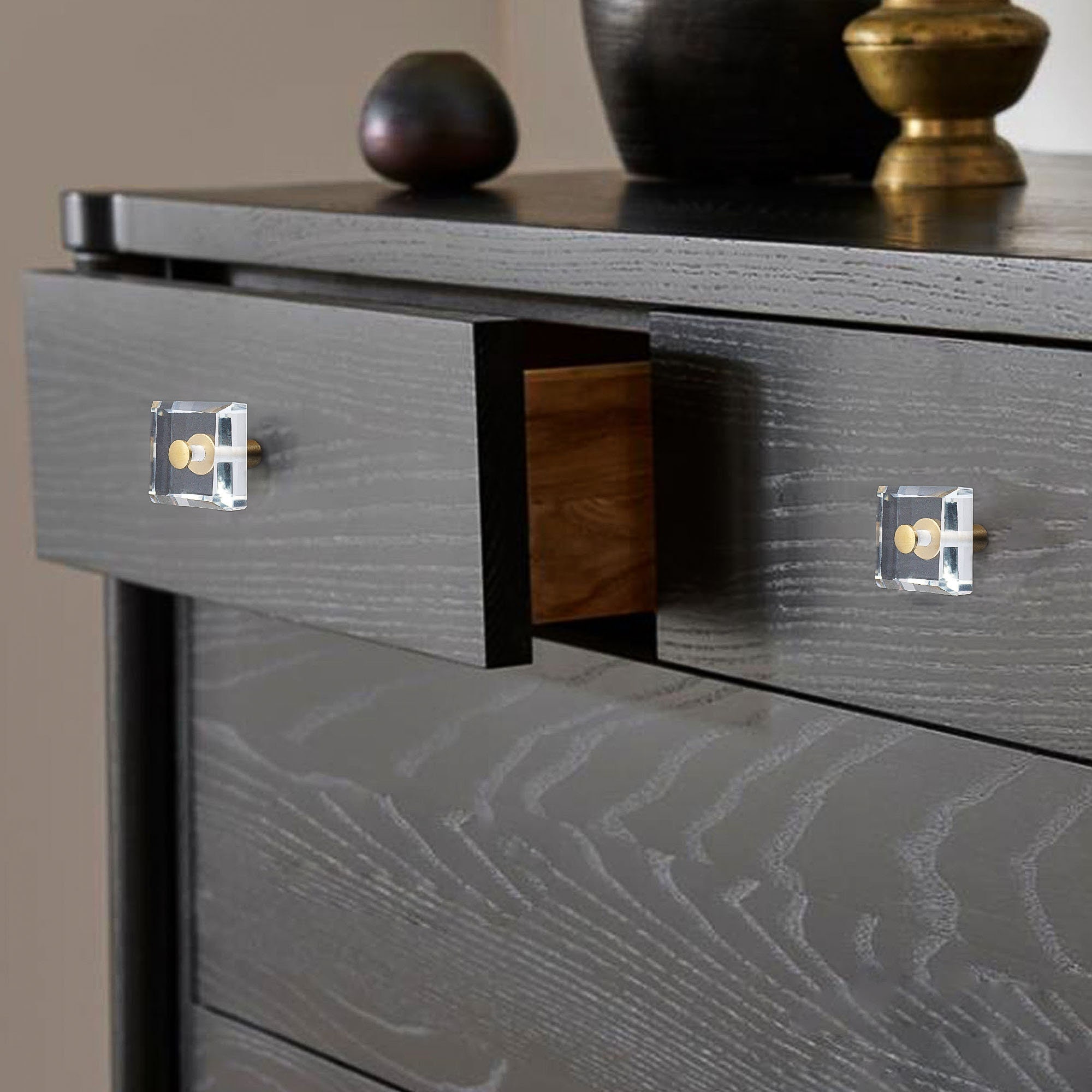 Perillas de cocina de la perilla acrílica de latón cuadrado | Etsy