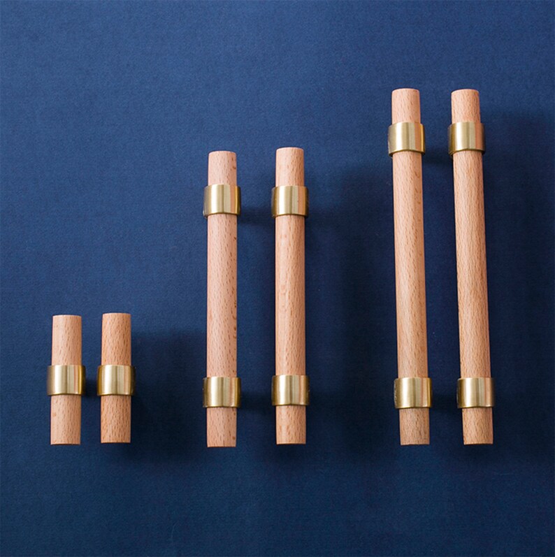 3 75 5 Brass Beech Wood Pulls Knobs Etsy