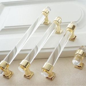 Gold Acrylic Drawer Pull Handles Knobs Clear Gold Dresser Pulls  Kitchen Cabinet Handle Pull Knob Decor 3.0" 3.78" 5" 6.3"