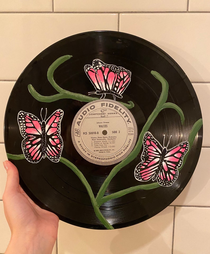 Painted Vinyl Record Butterfly Etsy