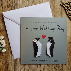 Carte de mariage personnalisée / Carte de mariage pingouin / Carte Origami