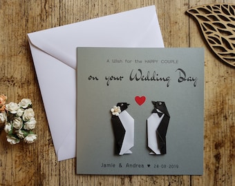 Personalised Wedding Card / Penguin Wedding Card / Origami Card