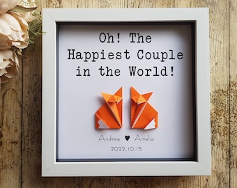 Origami Fox Wedding Frame / Personalised Anniversary Gift
