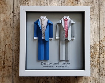 Two Groom's Wdding frame / Personalised Gay Wedding gift / Anniversary gift / Origami art frame / LGBT Wedding Gift