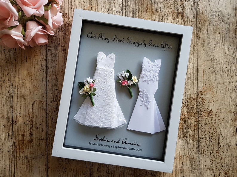 Custom Lesbian Wedding gift / Two Bride's Wdding frame / Personalised Anniversary gift / Origami art frame / LGBT Wedding gift image 1