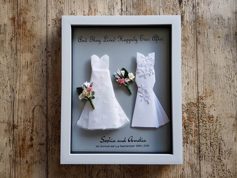 Custom Lesbian Wedding gift / Two Bride's Wdding frame / Personalised Anniversary gift / Origami art frame / LGBT Wedding gift image 2