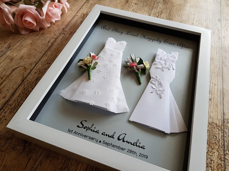 Custom Lesbian Wedding gift / Two Bride's Wdding frame / Personalised Anniversary gift / Origami art frame / LGBT Wedding gift image 6