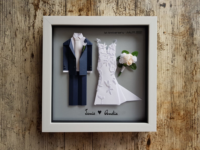 Custom Origami Wedding Frame Made With Personal Photos / Anniversary Gift image 1