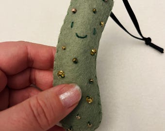 Handmade Felt Pickle Ornament, Quirky Kitchen Decor
