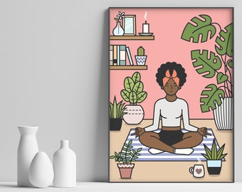 Meditation Green Living Illustration Print - A4 - 400gsm