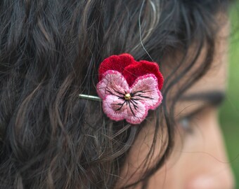 Flower Girl Hair Accessories Red Pansy Hair Pin Floral Bobby Etsy
