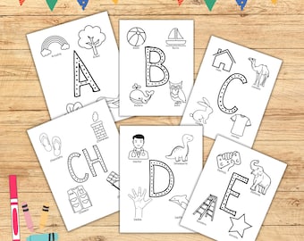 Spanish Alphabet PreK Coloring Sheets, Spanish activities for Preschool, Alphabet Coloring, Spanish ABC, instant download, Printable ABC