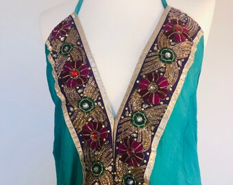 Boho Vintage Georgette Embroidery Work Scarf Dress Top Upcycled Dupatta Design Maxi Top Summer Beach Party dress Boho evening Maxi Top dress