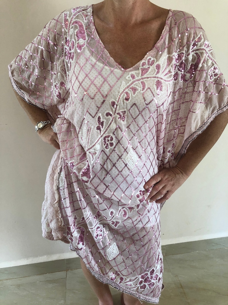 Boho Long Festival Top Boho Top Boho Beach Kaftan,Boho Party Blouse,Boho Sequinned Long Top Boho Vintage Party Top Boho Silk Summer Top
