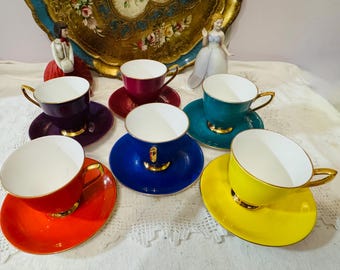 Royal Albert Vintage harlequin fine china coffee set of six - very striking