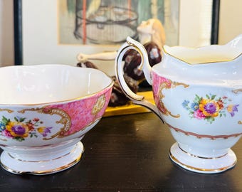 Royal Albert Lady Carlyle Milk Jug Sugar Basin – English Bone China Floral Set