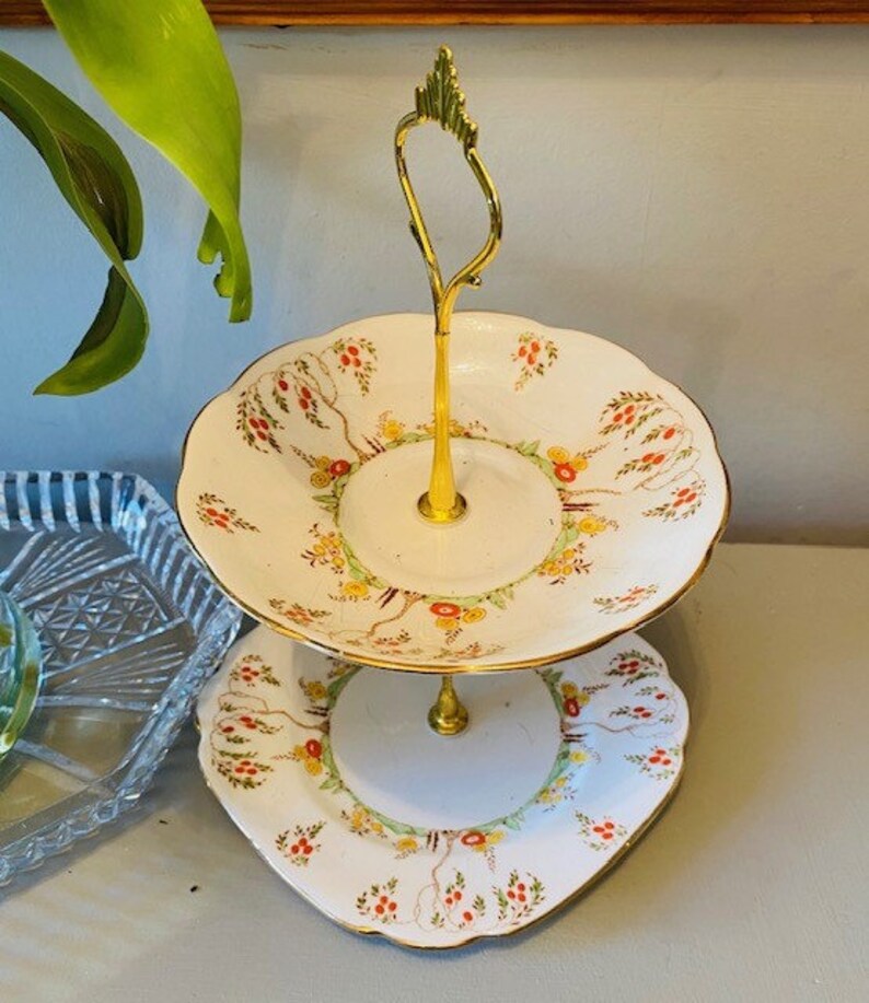 Art Deco hand enameled mini cakestand
