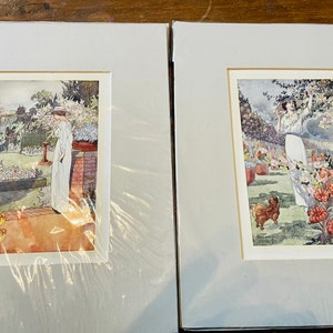 Charles Robinson pair of illustrations &#39;lady in a Garden&#39;