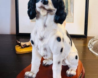 Black and white Spaniel on Wooden Plinth - The Juliana Collection