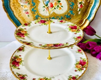 Royal Albert large 2 tier cake stand 'Old Country Roses