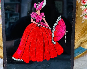 Vintage foiled and painted Picture with crinoline lady