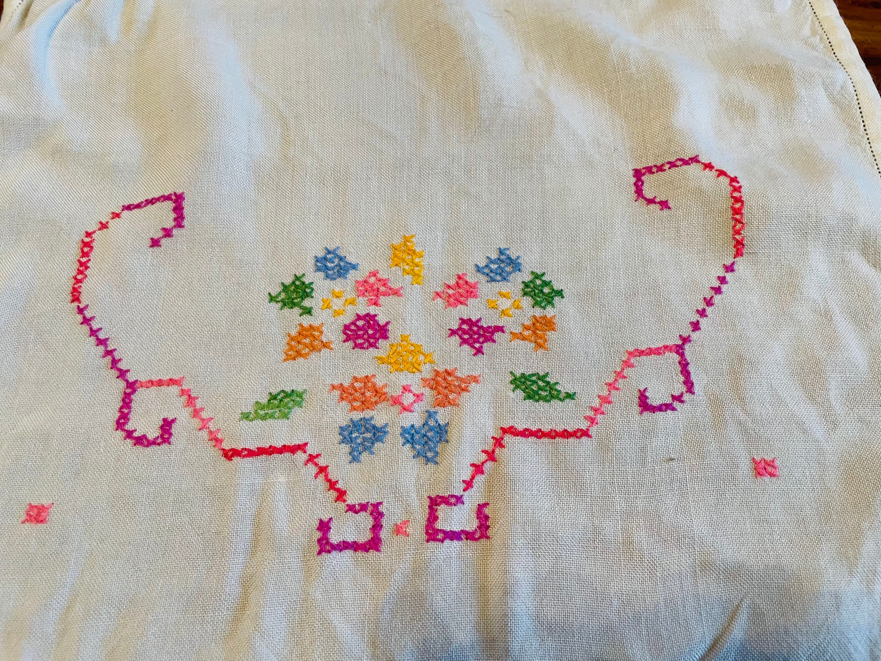 Vintage Floral Cross-stitched Butler's Cloth, 21x16 - Etsy
