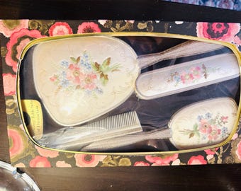 Siver metal Dressing table set - brush, comb, clothes brush and mirror - boxed by Mascot